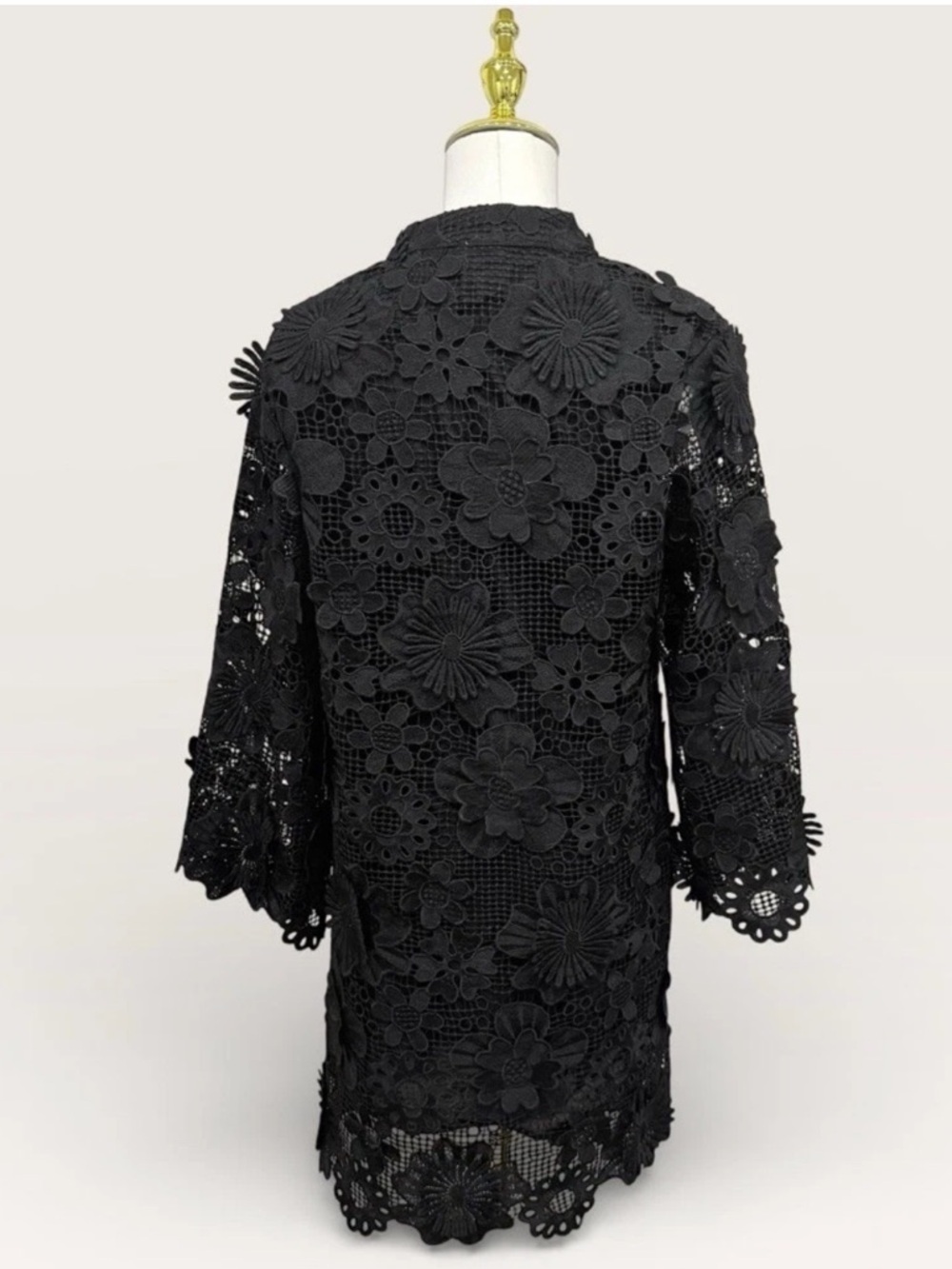 J.Marie Seraphina Shift Dress X-Small Black Floral 3D Lace 3/4 Sleeve Kaftan NWT - Picture 8 of 16